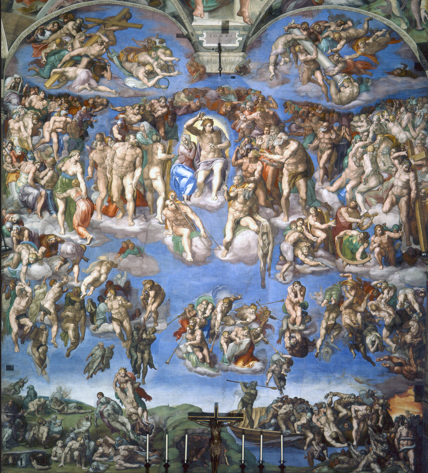 Michelangelo Last Judgment fresco in the Sistine Chapel showing heaven and hell