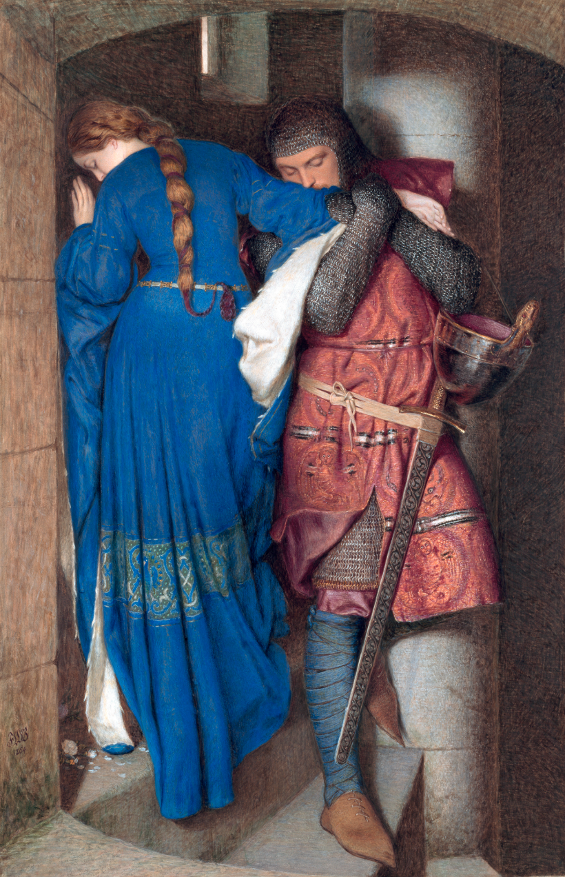 The Meeting on the Turret Stairs by Frederic William Burton 1864 Victorian watercolour masterpiece